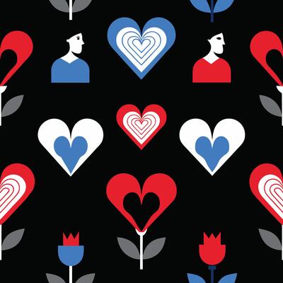 Seamless doodle valentines day themed pattern. Flat style.