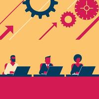 Team working on a project. Workflow concept image. Data analysis. Flat style vector