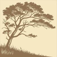 A tree in the clearing image. Flat retro style. vector