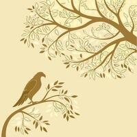 A linear illustration of a bird of prey sitting on a branch. Flat style image vector