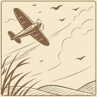A flying plane image. Flat retro style vector
