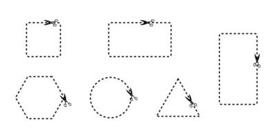 Geometric shapes with dotted lines and scissors coupon border. vector