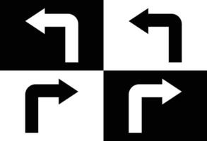 Right and Left Turn Arrow Icons on Black and White Background. vector