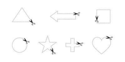 Geometric shapes with dotted lines and Scissors Ready to be Cut Out. Cutting Practice with Shapes. vector