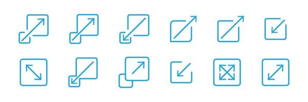Scalability or External link icon with box and arrow for apps and websites. Resize icons set. vector