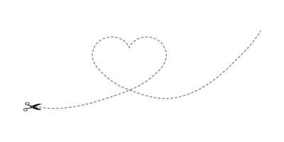 Heart shape with dotted line and scissors, symbolizing cutting love. vector
