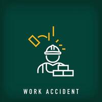 Linear helmet use and man logo design with brick falling on head. Construction and real estate company logo template. vector