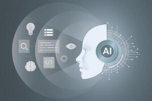 Agentic AI Workflow, AI Driven Automation Technology. Artificial intelligence decision-making concept illustration grey background vector