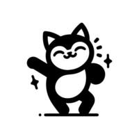 A black and white illustration of a cat dancing vector