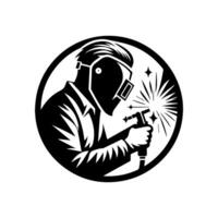 Welder in a circle with a welding torch vector