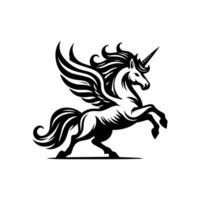 A black and white illustration of a unicorn with wings vector