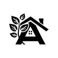 A logo with a house and leaves vector
