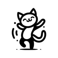 A black and white drawing of a cat dancing vector