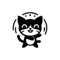 A black and white cat logo with a circle around it vector