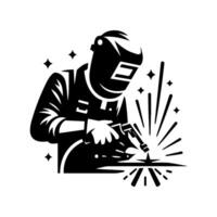 Welder with welding helmet and welding torch vector