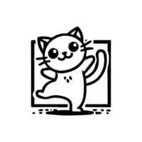 A black and white drawing of a cat vector