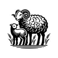 A black and white logo of a sheep and lamb vector