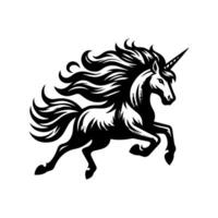 A black and white illustration of a unicorn vector