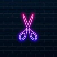 Scissors, icon. Flat illustration with the image of scissors. neon style. vector