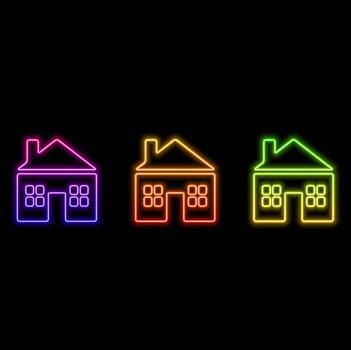 House icon. Solid line and glyph icon. neon style. Editable course and pixel perfect on clean transparent background. vector