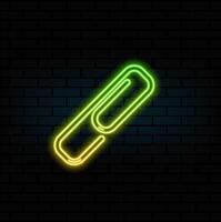 Paper clip icon isolated on red background. Flat design. neon style. vector