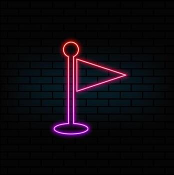 Fixed flag pin, map flag marker, location label, destination sign, finishing point. neon style. Stock illustration isolated vector