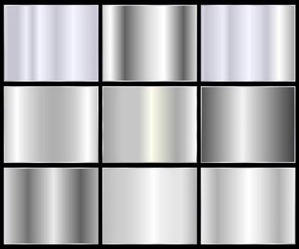 Silver foil texture background set. Realistic silver, gradient mesh. Silver palette. vector