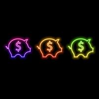 Glowing neon line Piggy bank icon isolated on black background. Icon of saving or accumulating money, investment. Colorful outline concept. vector