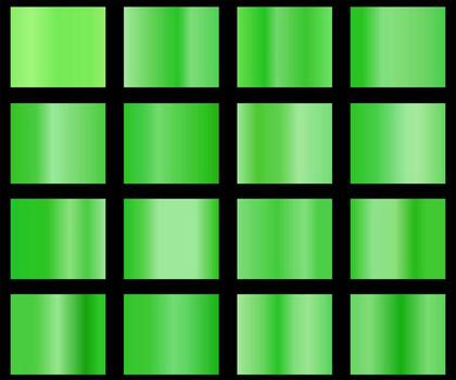 set of green metallic gradients, swatches collection, shiny gradient set on black background, metal texture vector