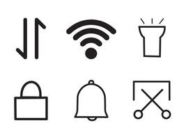 Essential Interface Icons. Sync, Wifi, Flashlight, Lock, Notification, and Close vector