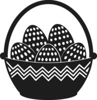 Polka Dot Pattern Easter Eggs in Decorative Basket Silhouette vector