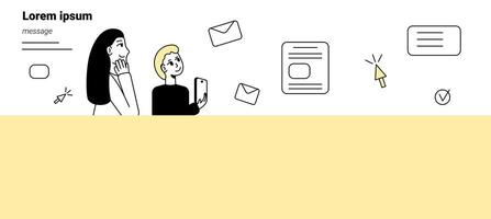 Banner on the theme of messages and mail letters. People receive messages and emails. illustration on the topic of communication on the Internet. vector