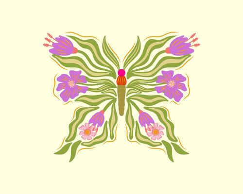 Beautiful colorful leaf nature butterfly shape clip art illustration textile element sticker print art editable