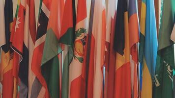 Many different flags are hanging in a row video