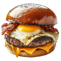 A hamburger with bacon and an egg on it png