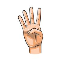 Hand Gestures Showing Numbers 4. Isolated on White Background vector