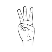 Line Art Hand Gestures Showing Numbers 3. Isolated on White Background vector