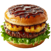 A hamburger with pineapple and lettuce on it png