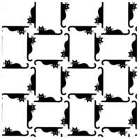 A playful pattern of black cats with white eyes, arranged in a grid on a white background, alternating between sitting and lying down. vector