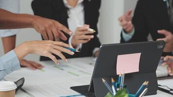 Business people working together at a table video