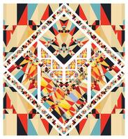 Colorful geometric pattern featuring vibrant triangles and diamonds in red, blue, yellow, and black, creating a symmetrical design. vector