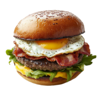 A hamburger with bacon and an egg on it png