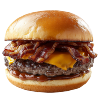 A hamburger with bacon and cheese on it png