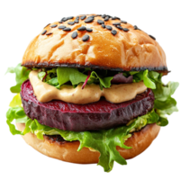 A hamburger with a beets and lettuce on it png