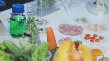 Foods and ingredients are displayed on a table video
