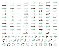 Colored Different Arrows Set, Green Icons, Symbols, Signs On White Background vector