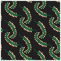 Floral pattern featuring green vines with clusters of light pink and white flowers on a black background. vector