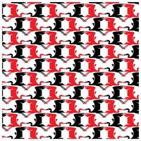A repeating pattern of stylized figures in red, black, and white, creating a dynamic geometric design on a white background. vector