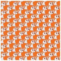 A playful pattern of cartoon cats with large eyes on an orange background, featuring various poses and expressions. vector
