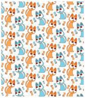 Colorful cartoon cats in orange and blue, repeating pattern on a light background, showcasing playful expressions and designs. vector